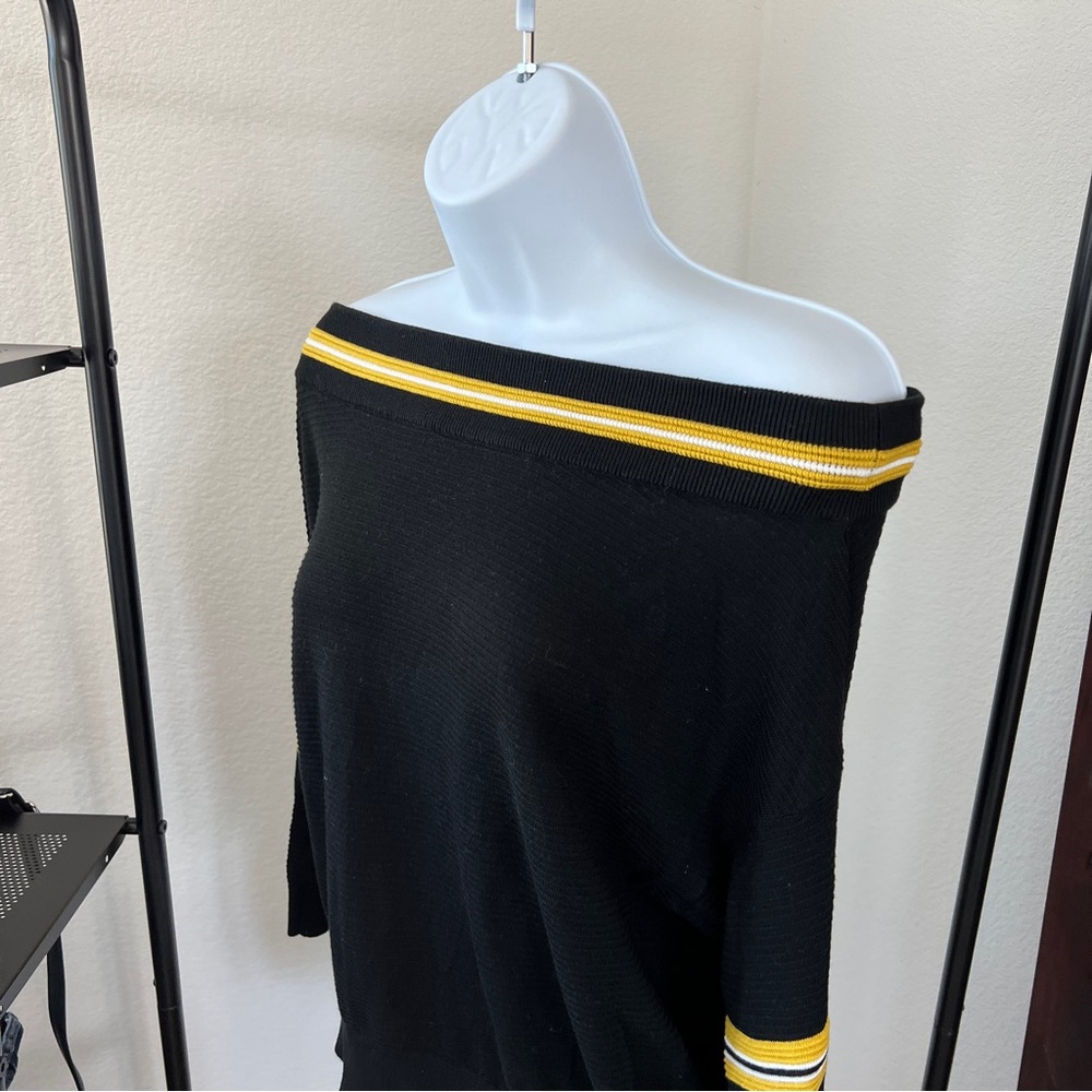 Striped Off The Shoulder Ottoman Pullover Sweater